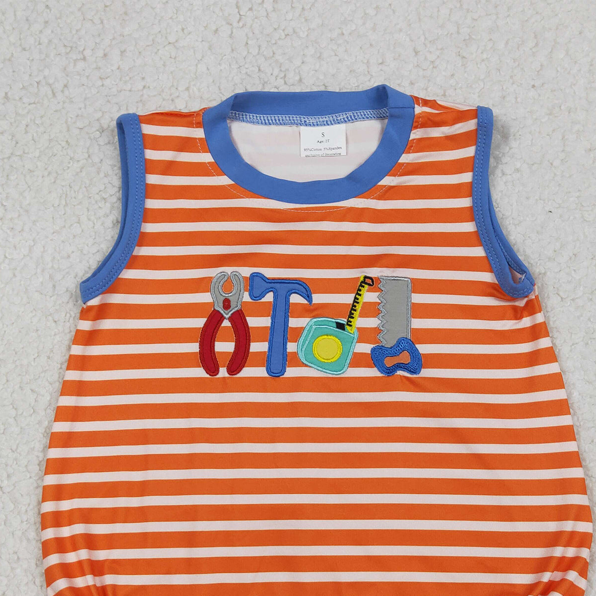 4.14 SR3943 RTS NO MOQ （In stock）Sleeveless orange stripe tools embroidery boy romper