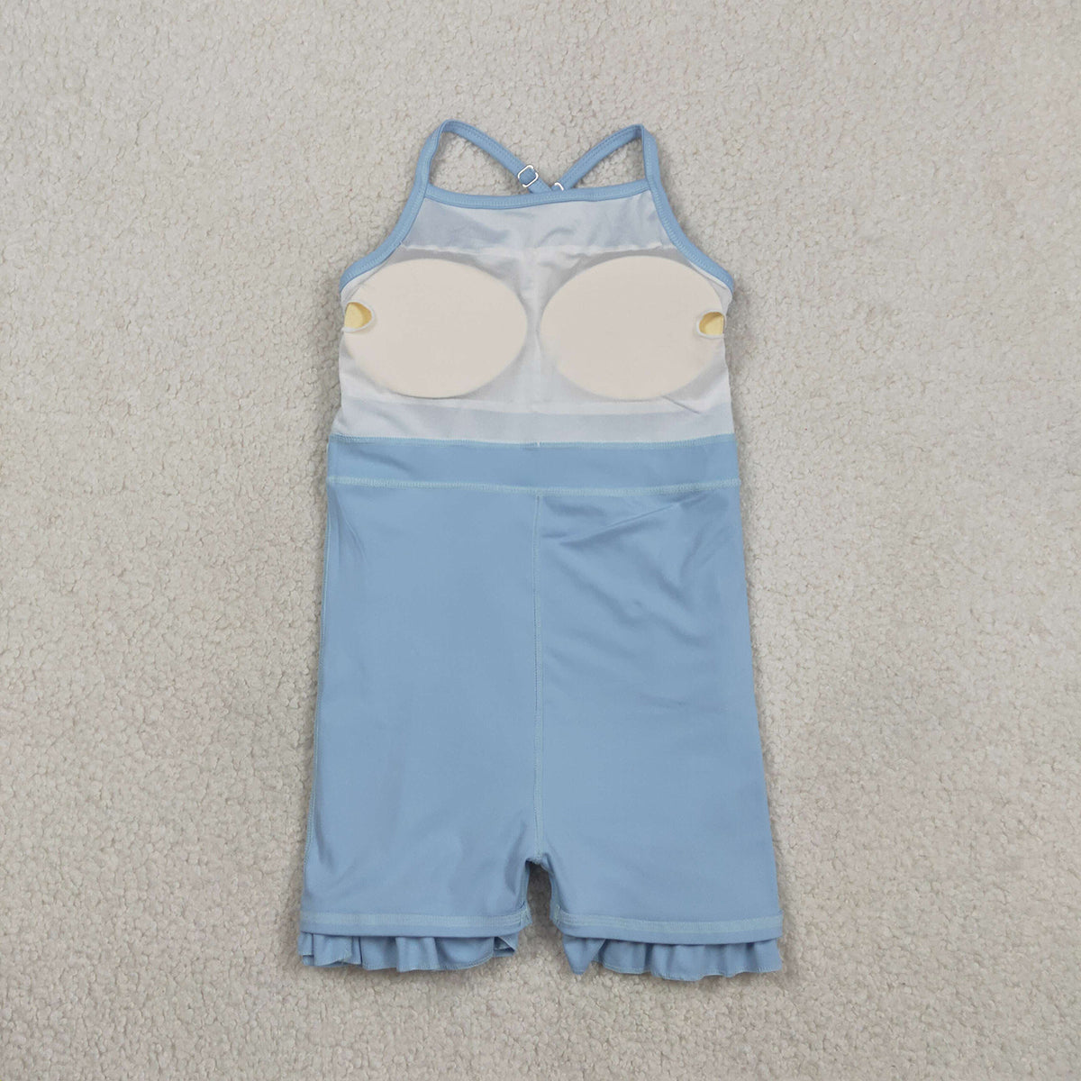3.10 RTS NO MOQ （In stock）S0713 Kids Fashion Clothes Baby Girls Sleeveless Light Blue Strap Yoga Active Shorts Ruffle Knee Length Dresses