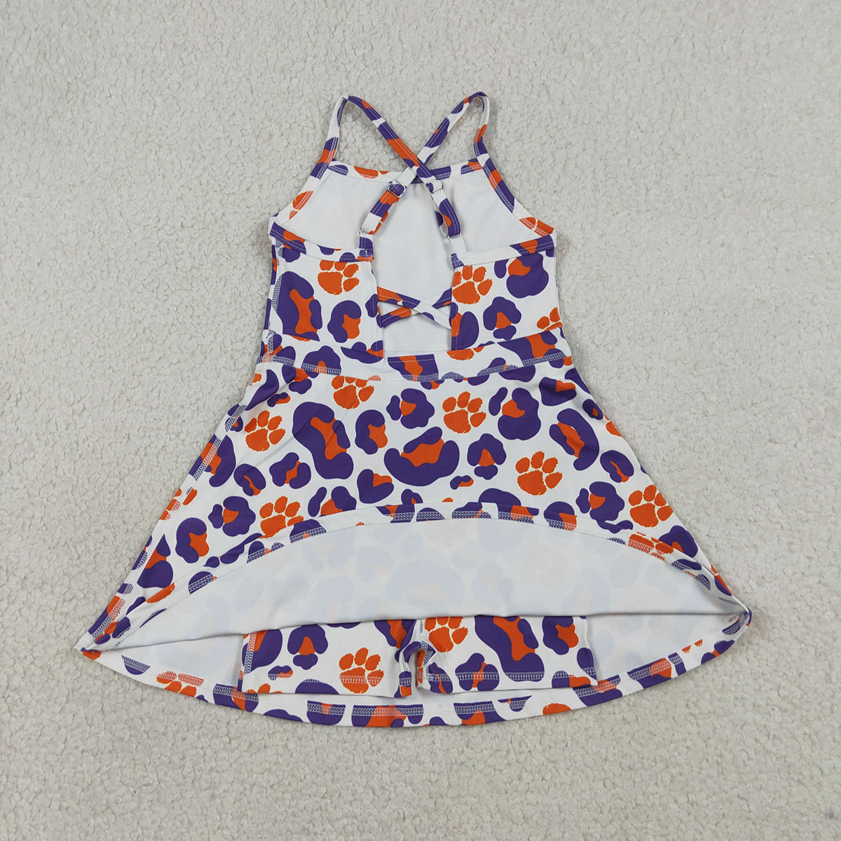 3.26 RTS NO MOQ （In stock）GSD3687 Kids Fashion Clothes Baby Girls Strap Leopard Pawls Team Yoga Active Shorts Knee Length Dress