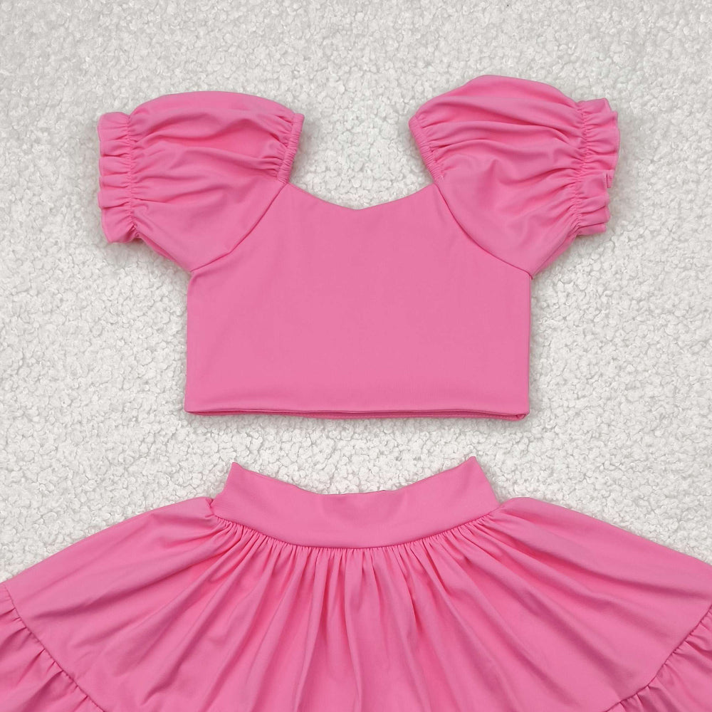 7.19 GSD2102 RTS NO MOQ Baby Girls Yoga Outfits Baby Girls Pink Yoga Shirt Skirt Active Wear Clothes Sets