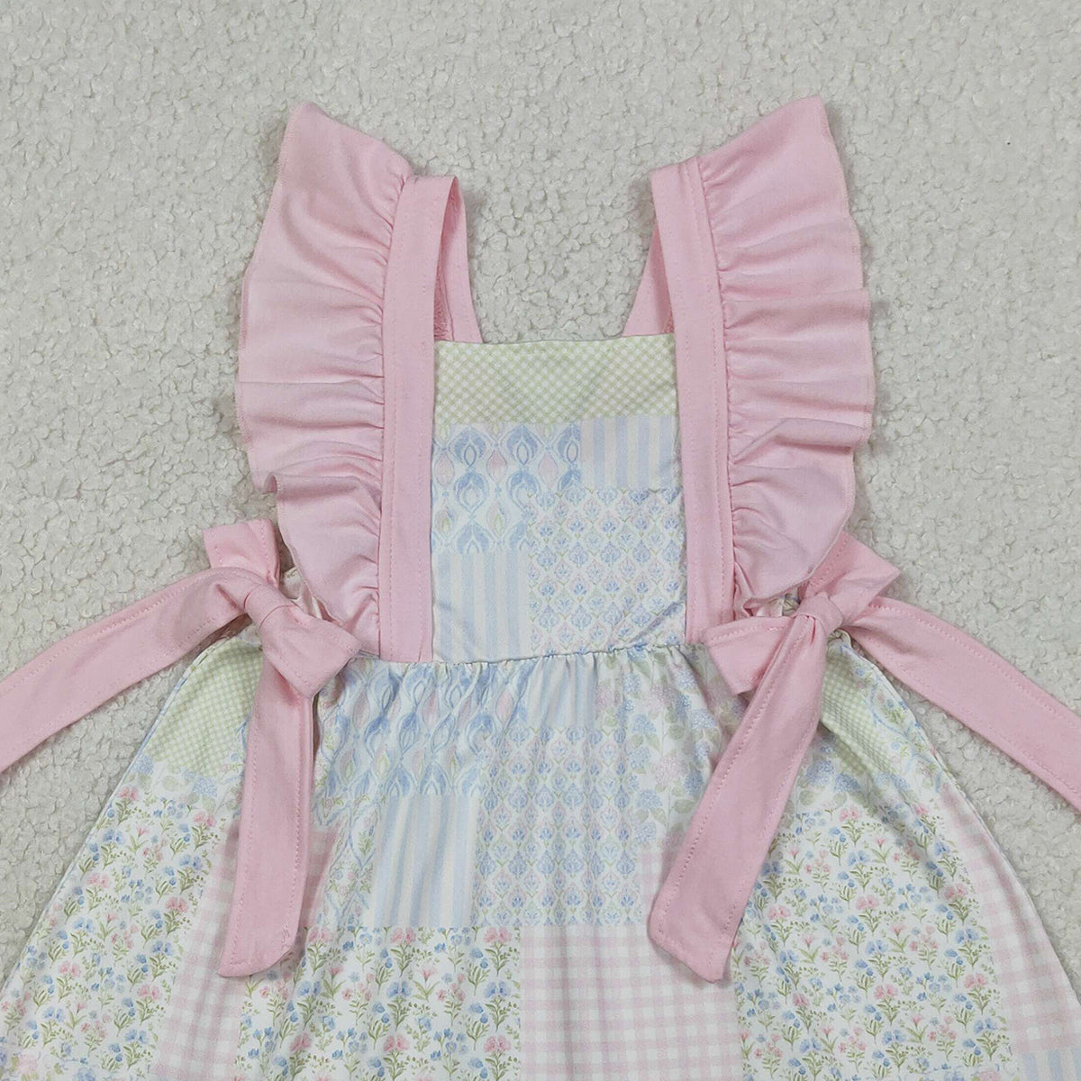 1.20 RTS NO MOQ （In stock）GSD3249 Baby Girls Flutter Sleeve Pink Flowers Checked Knee Length Dresses