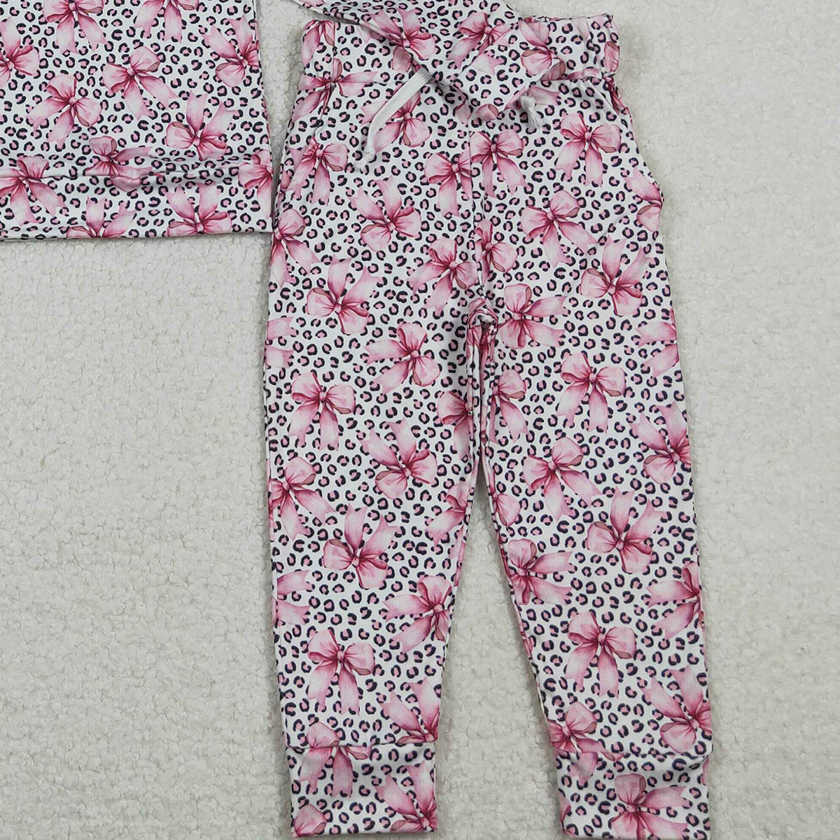10.28 RTS NO MOQ （In stock）GLP2854 Baby Girls Pink Bows Leopard Hoodies Pockets Legging Pants Clothes Sets
