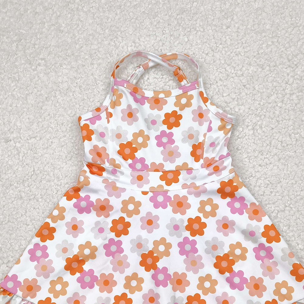 4.09 GSD2282 RTS NO MOQ Baby Girls Summer Dress Straps pink brown floral ruffle kids girls athletic dresses