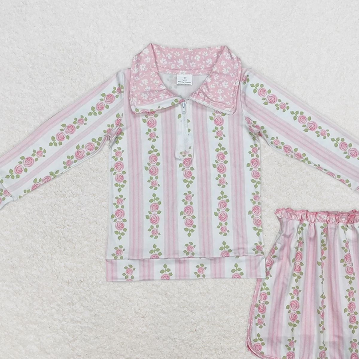 GLD1002RTS NO MOQ Baby Girls Skirt Sets Baby Girls Pink Flowers Zip Top Skirt Skort Bottoms Sets
