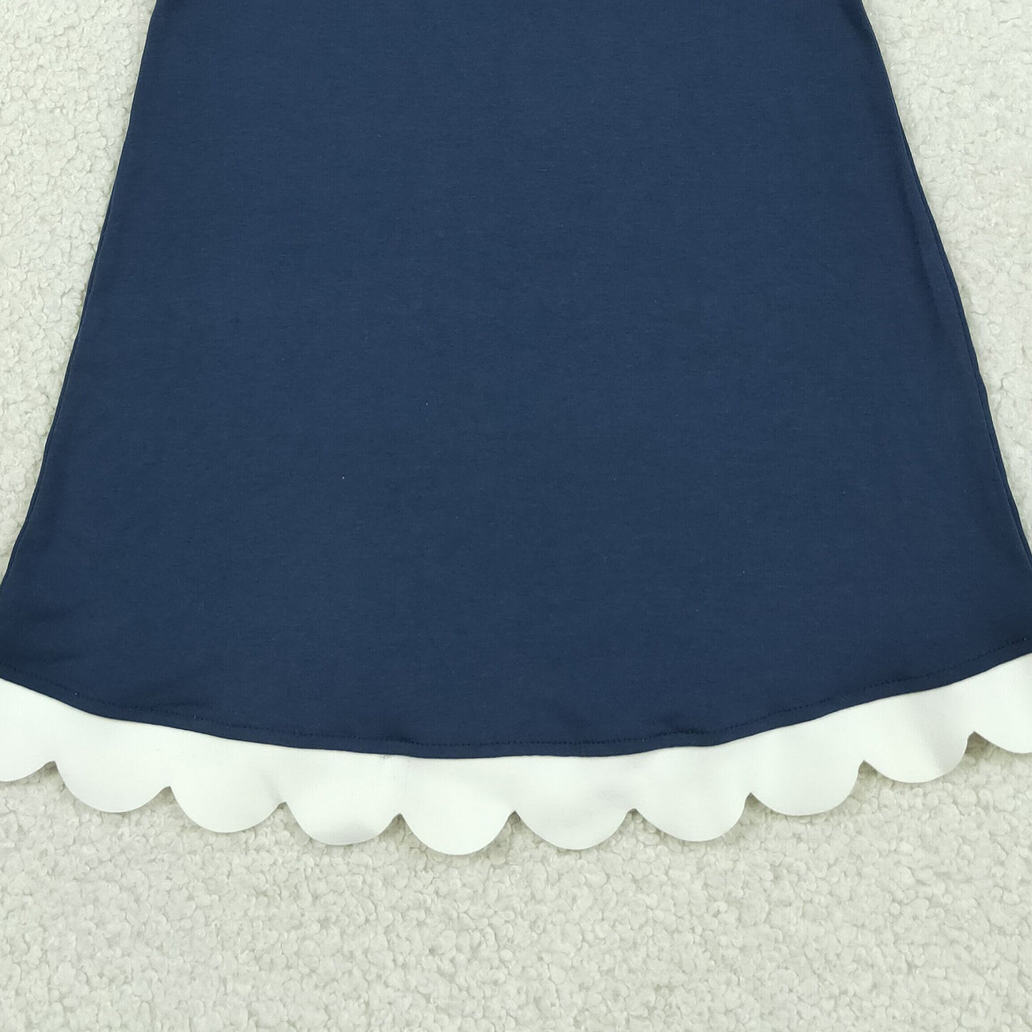 GSD4056 RTS NO MOQ （In stock）White scallop ruffle sleeveless navy girls cotton team dress