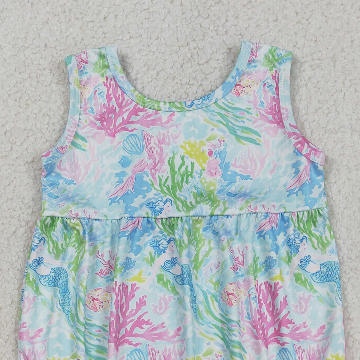 3.18 RTS NO MOQ （In stock）SR3991 Children's Fashion Romper Baby Girls Sleeveless Colorful Sea Plants Ruffle Rompers