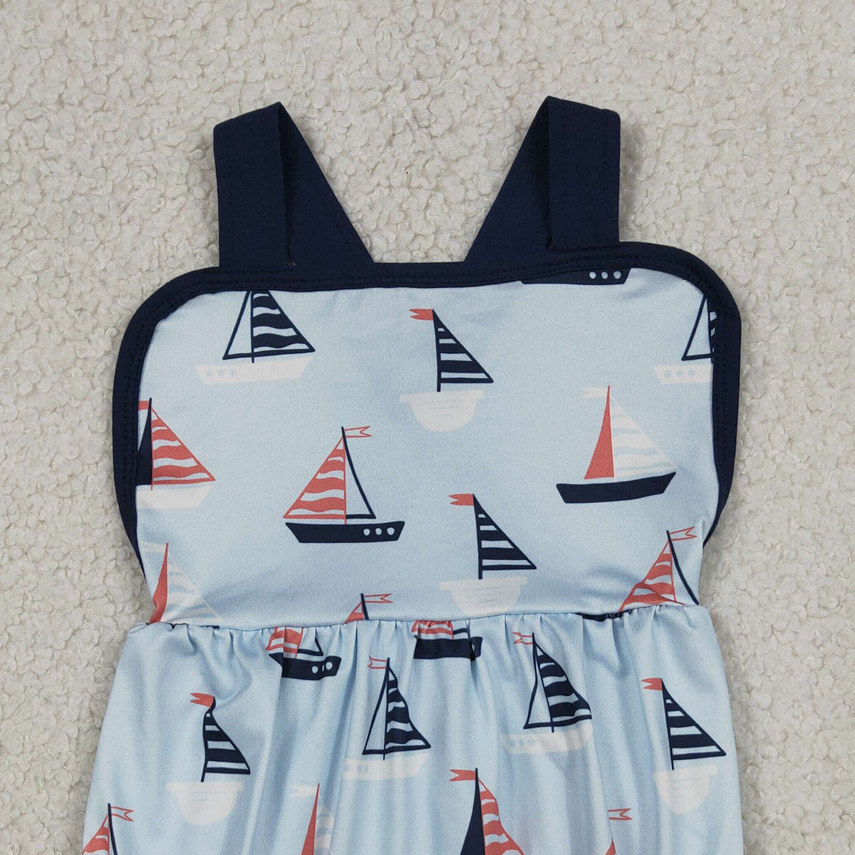 4.3 SR3945 RTS NO MOQ （In stock) Blue straps boat baby boy summer 4th of july romper