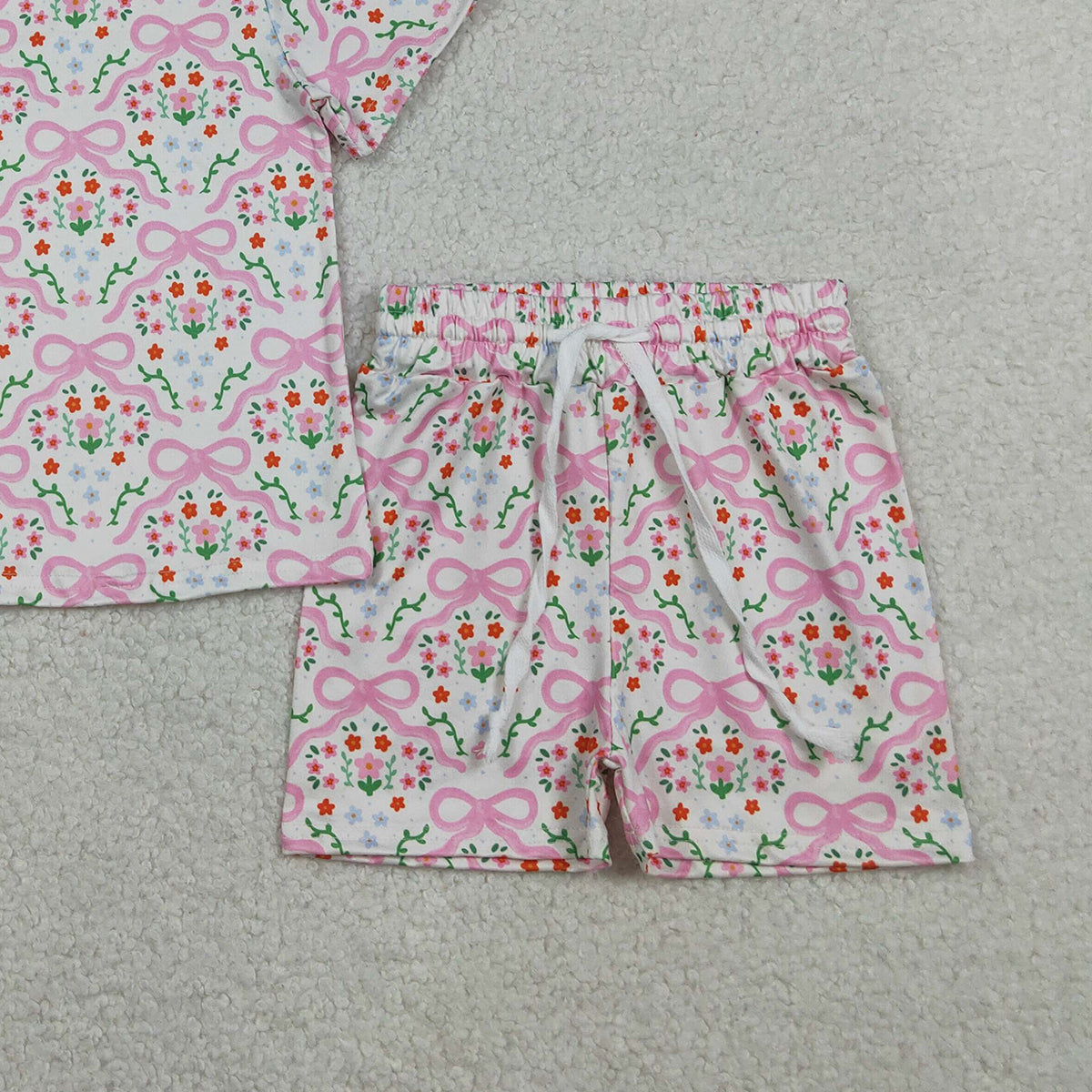 3.28 RTS NO MOQ （In stock）GSSO3379 Short sleeves floral bot top shorts kids girls outfits