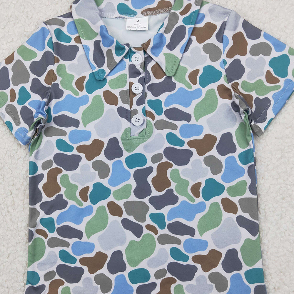 4.11 BT1214 RTS NO MOQ Baby Boys Summer Tops Short sleeves green camo print kids boys polo shirt