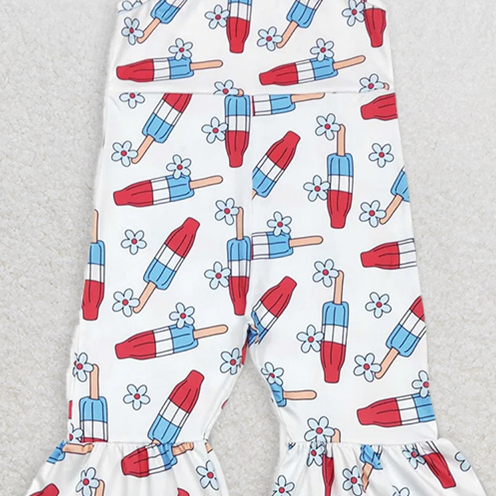 SR0905 RTS NO MOQ Baby Girls Summer Jumpsuits  Baby Girls 4th Of July Popstick Straps Bell Pants Jumpsuits