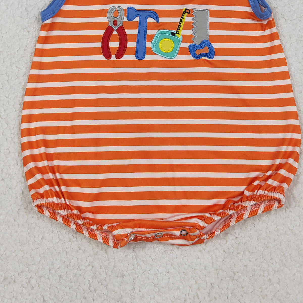 4.14 SR3943 RTS NO MOQ （In stock）Sleeveless orange stripe tools embroidery boy romper