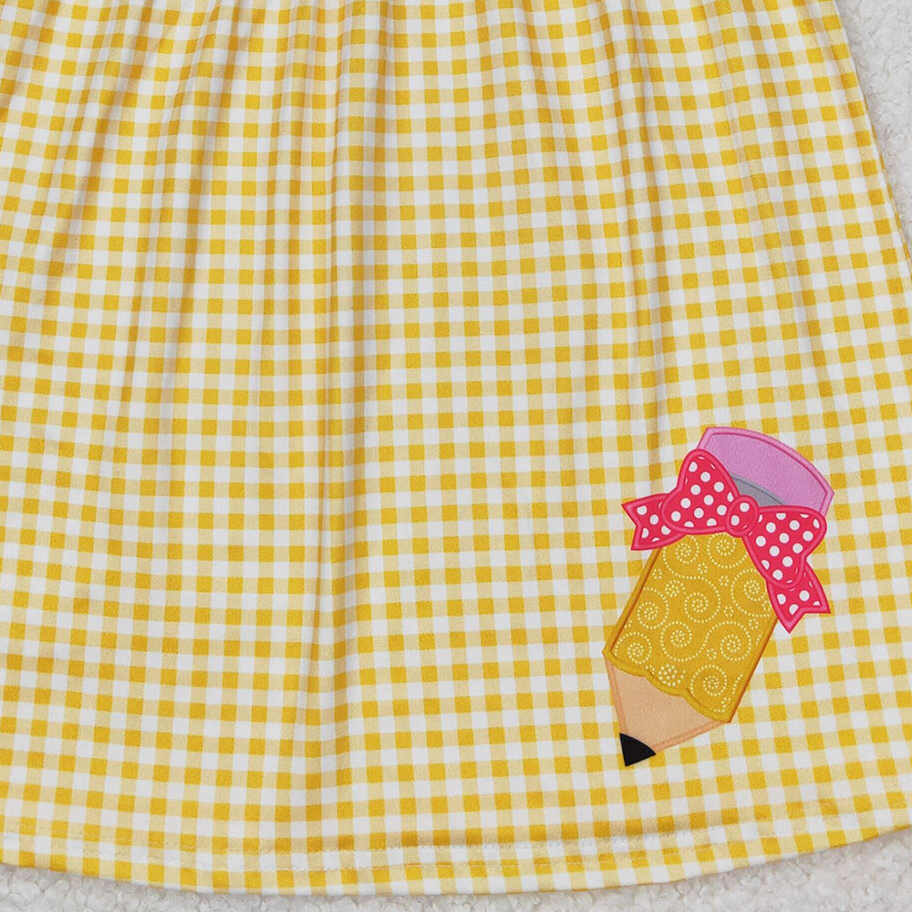 GSD2012 RTS NO MOQ Yellow plaid flutter sleeves pencil girls back to school dress