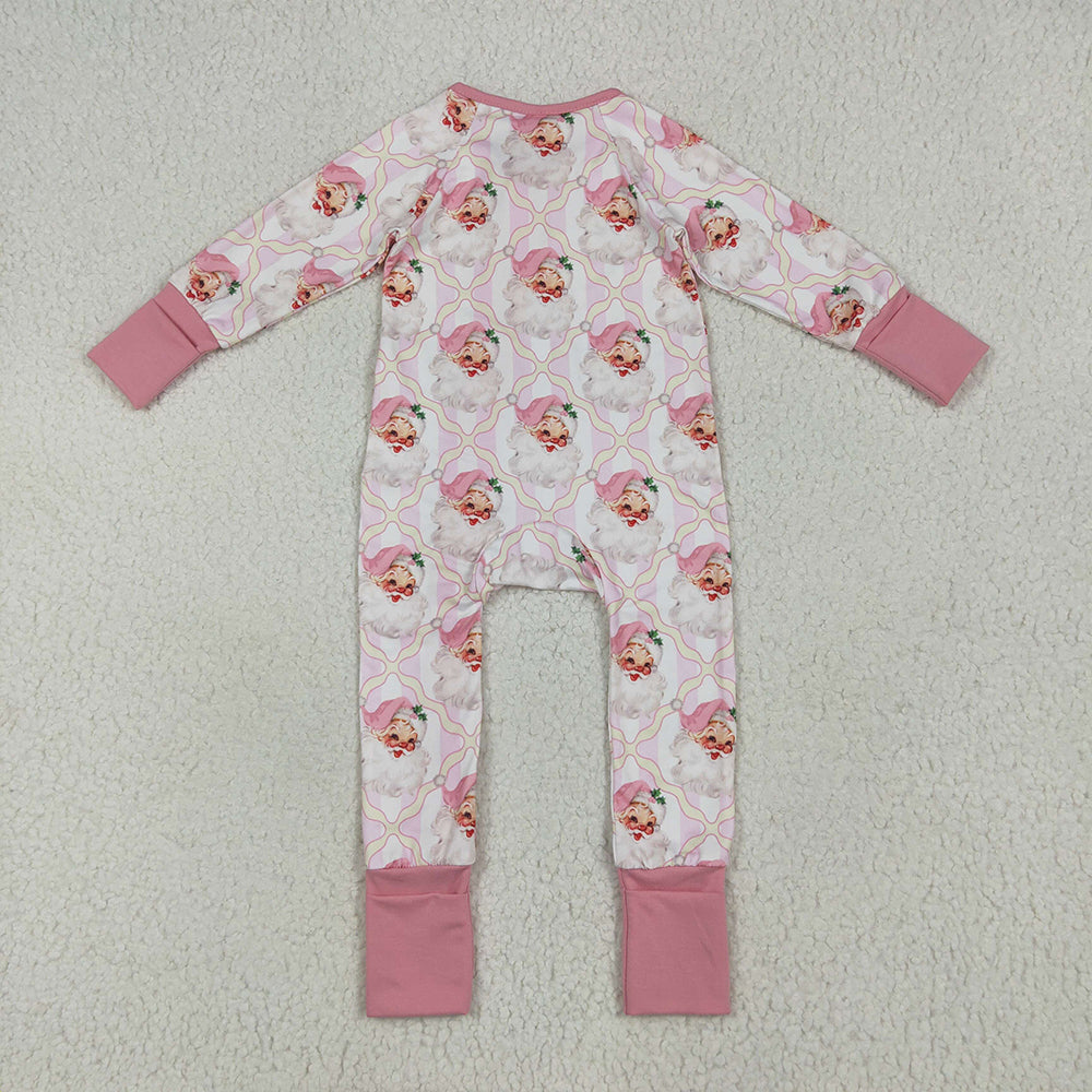 8.16  LR2224RTS NO MOQ Baby Girls Winter Rompers  Baby Girls Long Sleeves Pink Santa Plaid Zipper Rompers