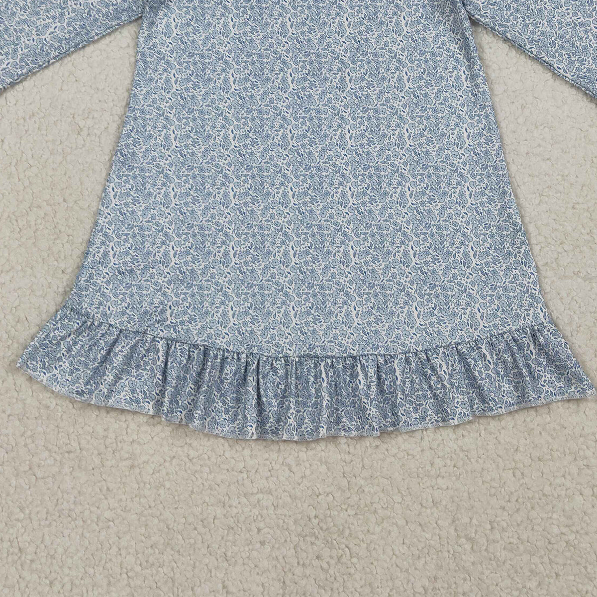 3.21 RTS NO MOQ （In stock）GLD1424 Kids Fashion Clothes Baby Girls Long Sleeve Blue Floral Ruffle Knee Length Dresses