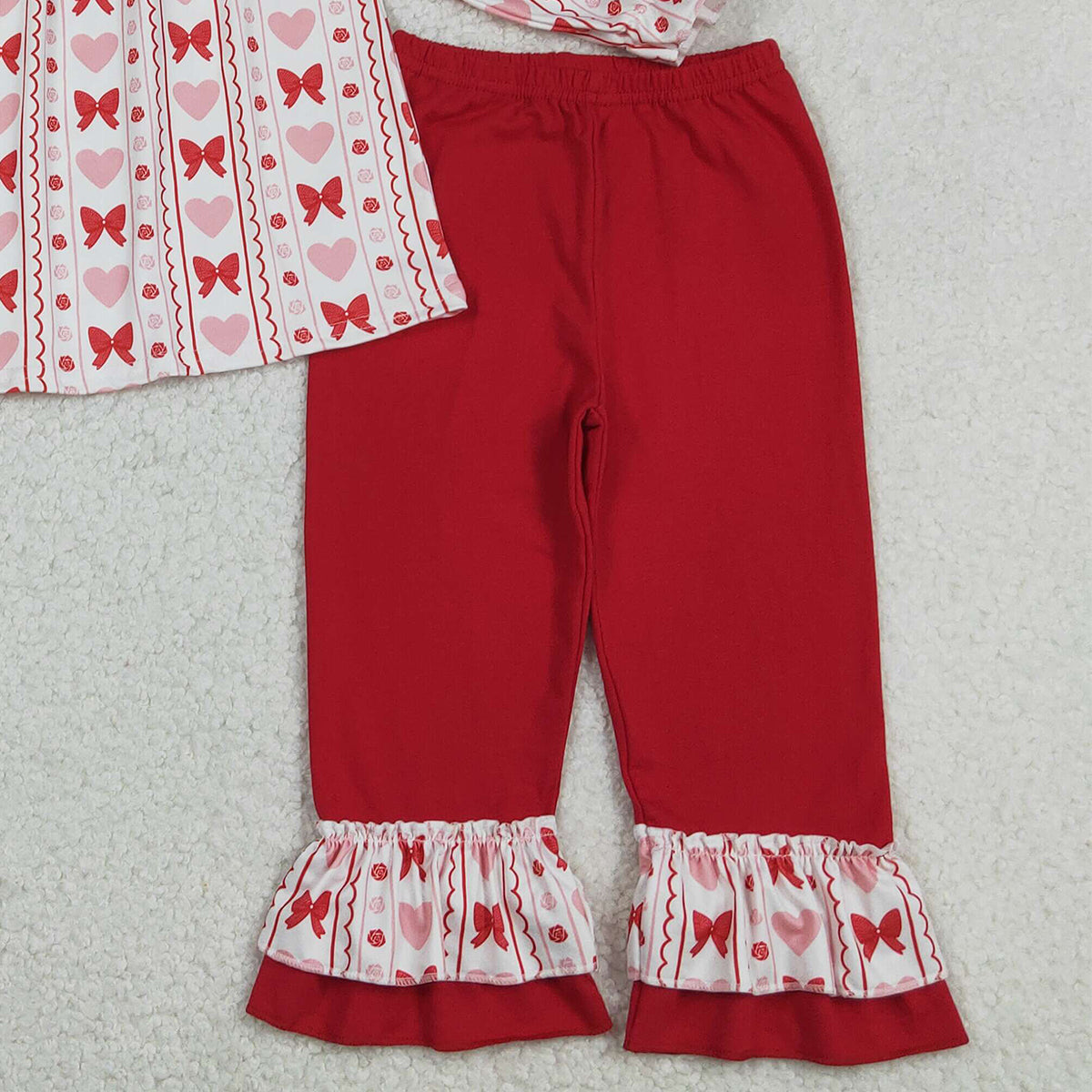 12.17 RTS NO MOQ （In stock）GLP2888 Embroidery Bows Hearts Baby Girls Stripe Tunic Ruffle Pants Valentines Clothes Sets