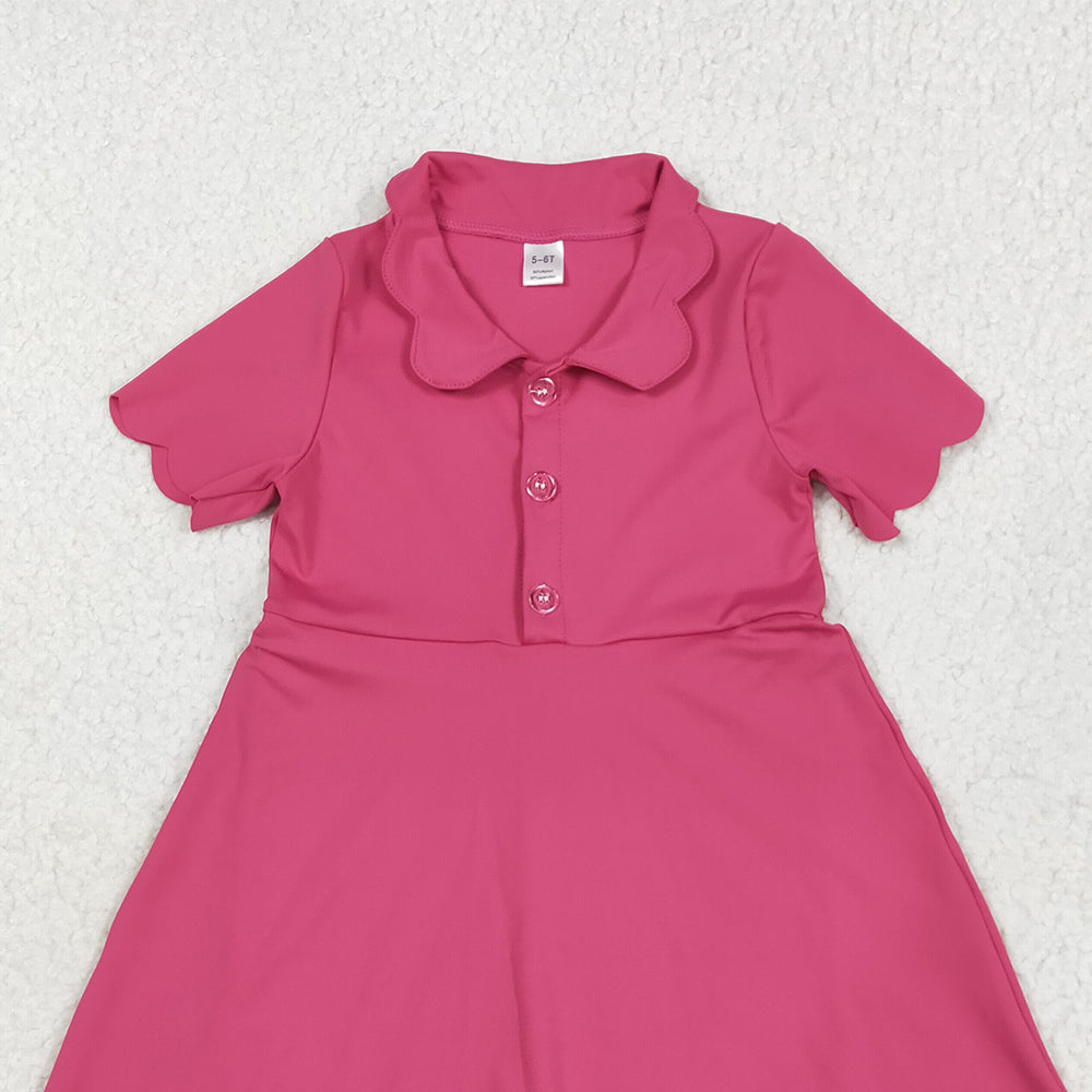 7.05 GSD2474 RTS NO MOQ Baby Girls Summer Yoga Dress Baby Girls Pink Short Sleeves Button Yoga Knee Length Dresses