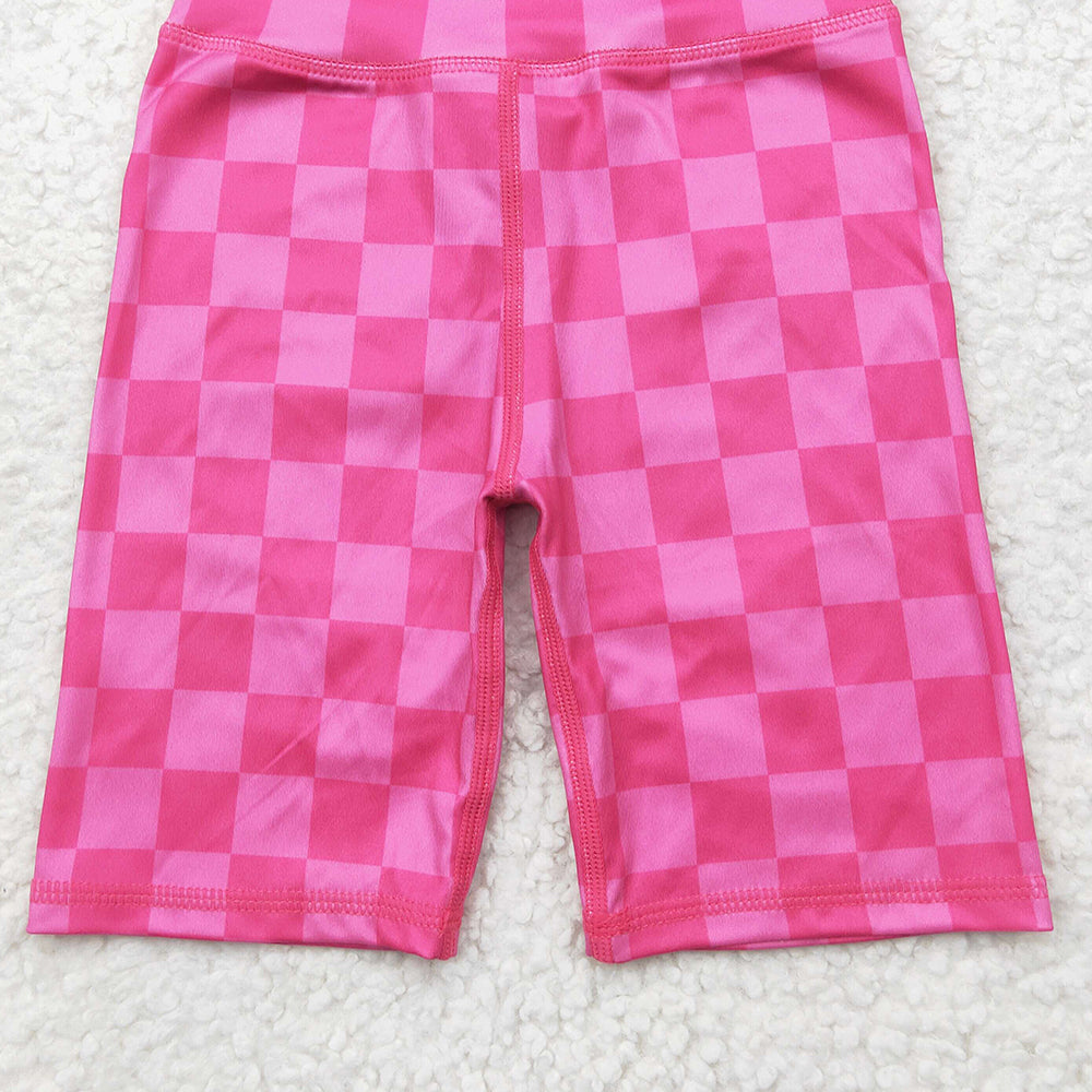 5.15  SS0538 RTS NO MOQ Baby Girls Summer Yoga Shorts  Baby Girls Pink Plaid Biking Shorts Bottoms