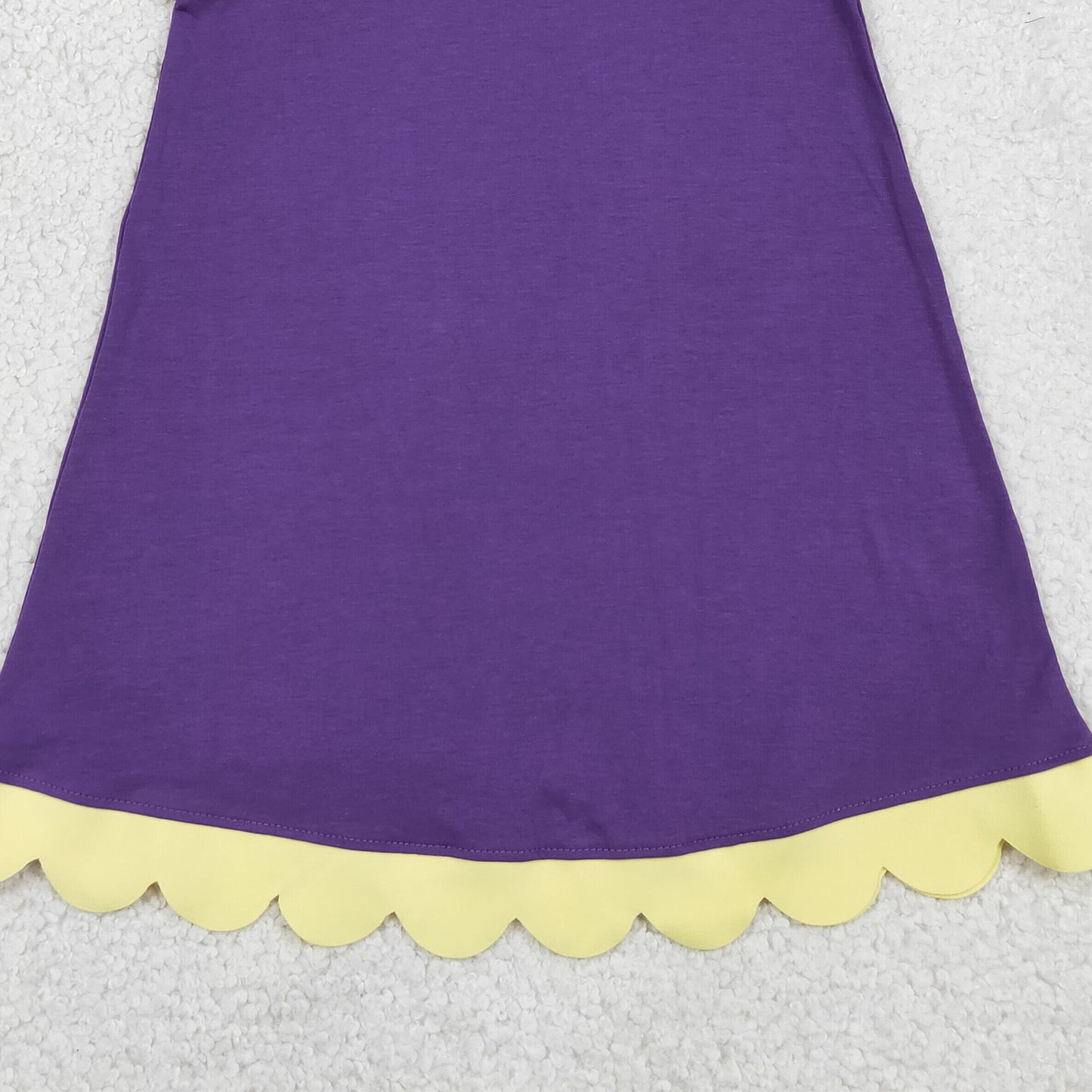 GSD4046 RTS NO MOQ （In stock）Yellow scallop ruffle sleeveless purple girls cotton team dress