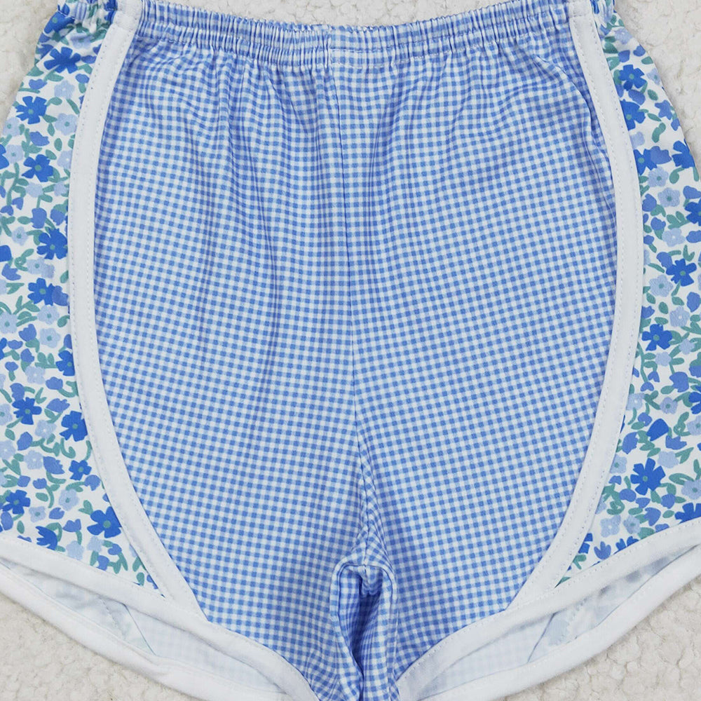 7.15 S0519RTS NO MOQ Baby Girls Shorts Baby Girls Blue Floral Shorts Bottoms