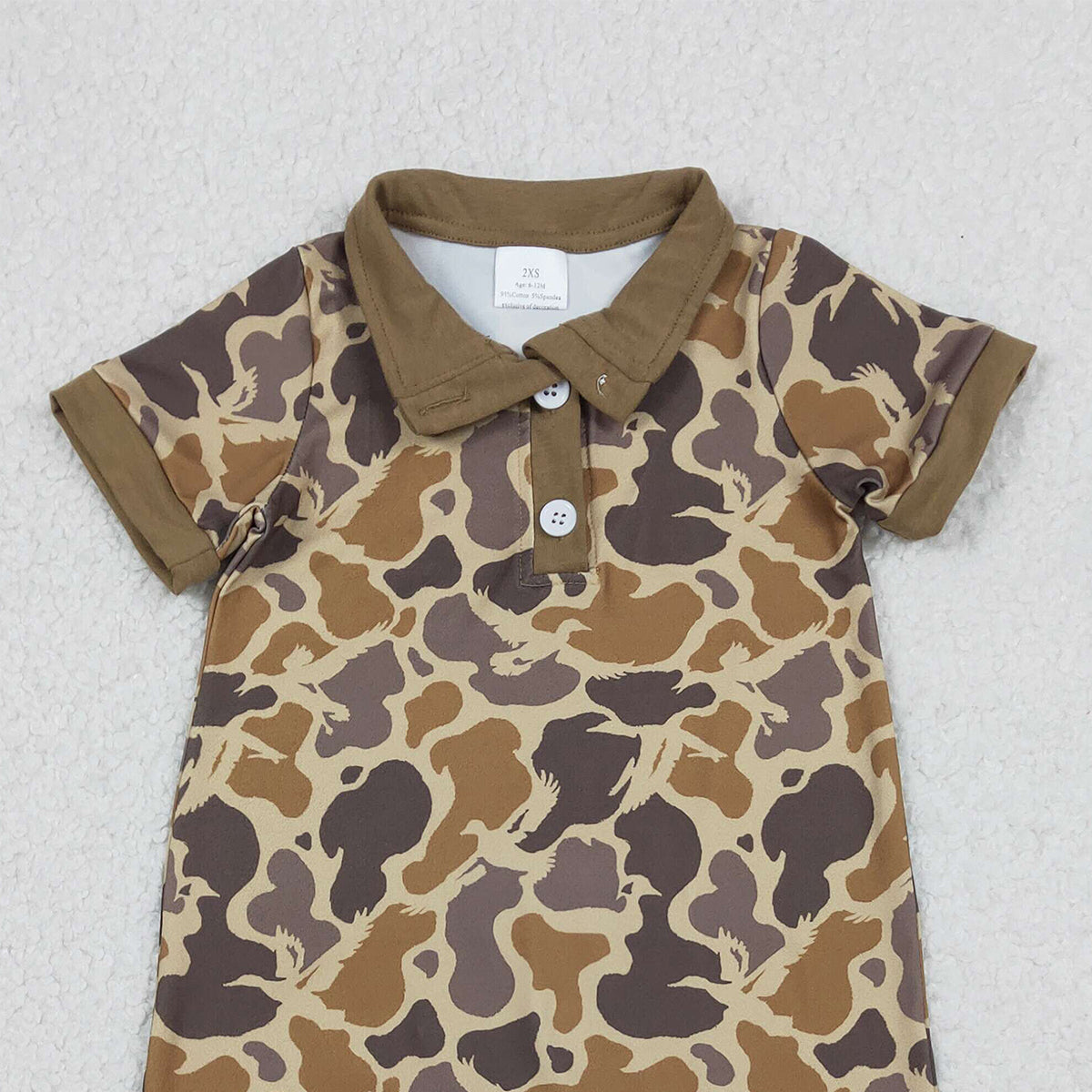 1.17 RTS NO MOQ （In stock）SR3638 Baby Boys Southern Khaki Camo Button Hunting Rompers