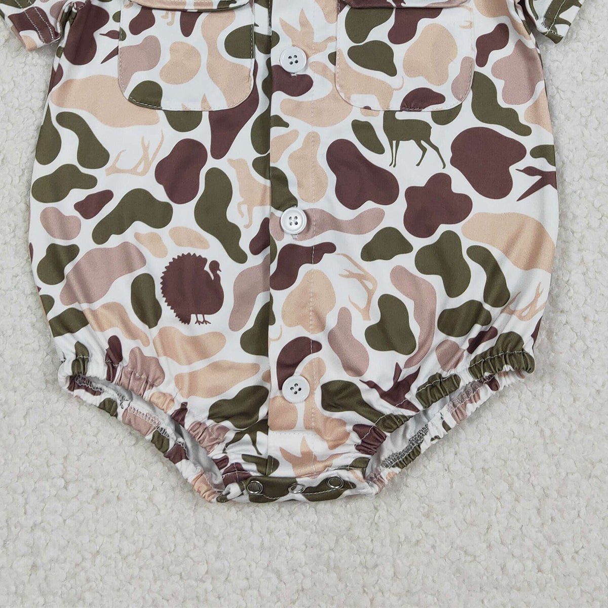 12.24 RTS NO MOQ （In stock）SR3657 Baby Boys Rompers Baby Boys Dogs Ducks Deer Camo Button Pockets Hunting Romper