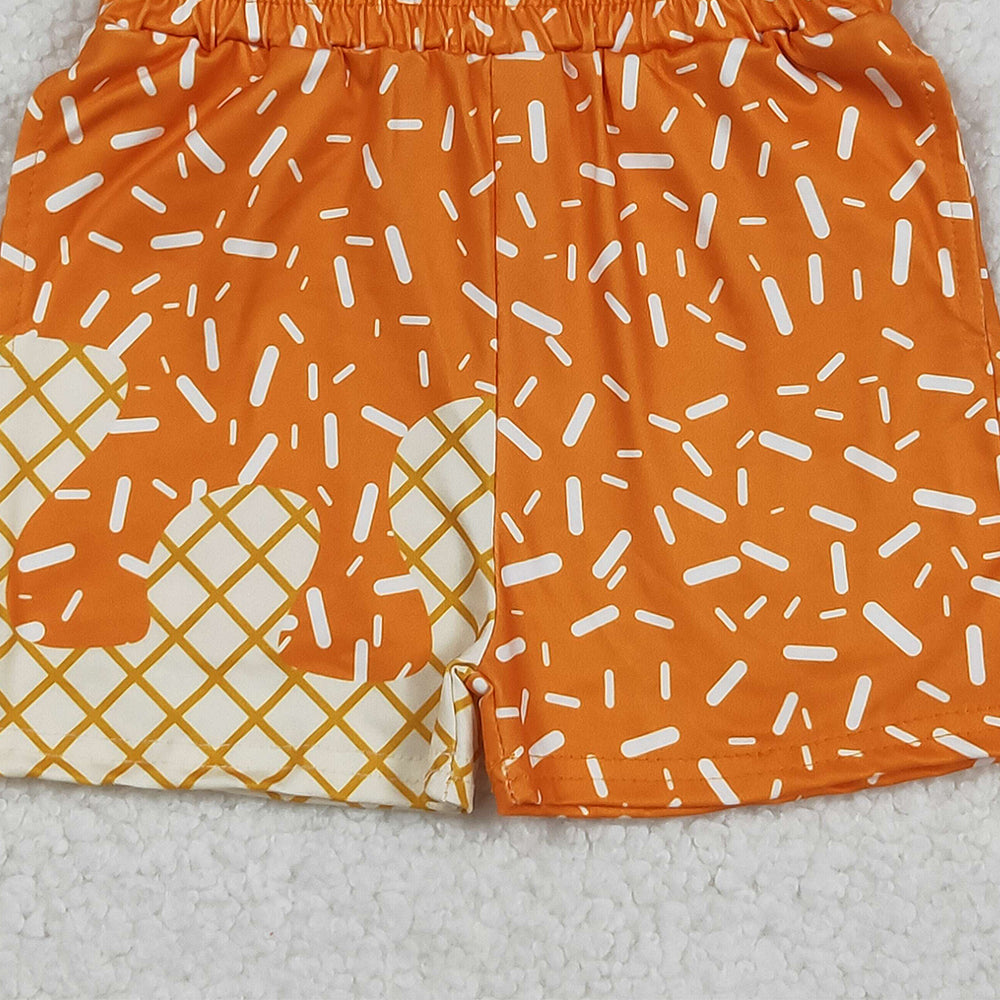 RTS NO MOQ （In stock）SS0639 Baby Boys Summer Shorts Orange Team Shorts Bottom Drip Sprinkles Design Comfortable Breathable Clothing for Infants