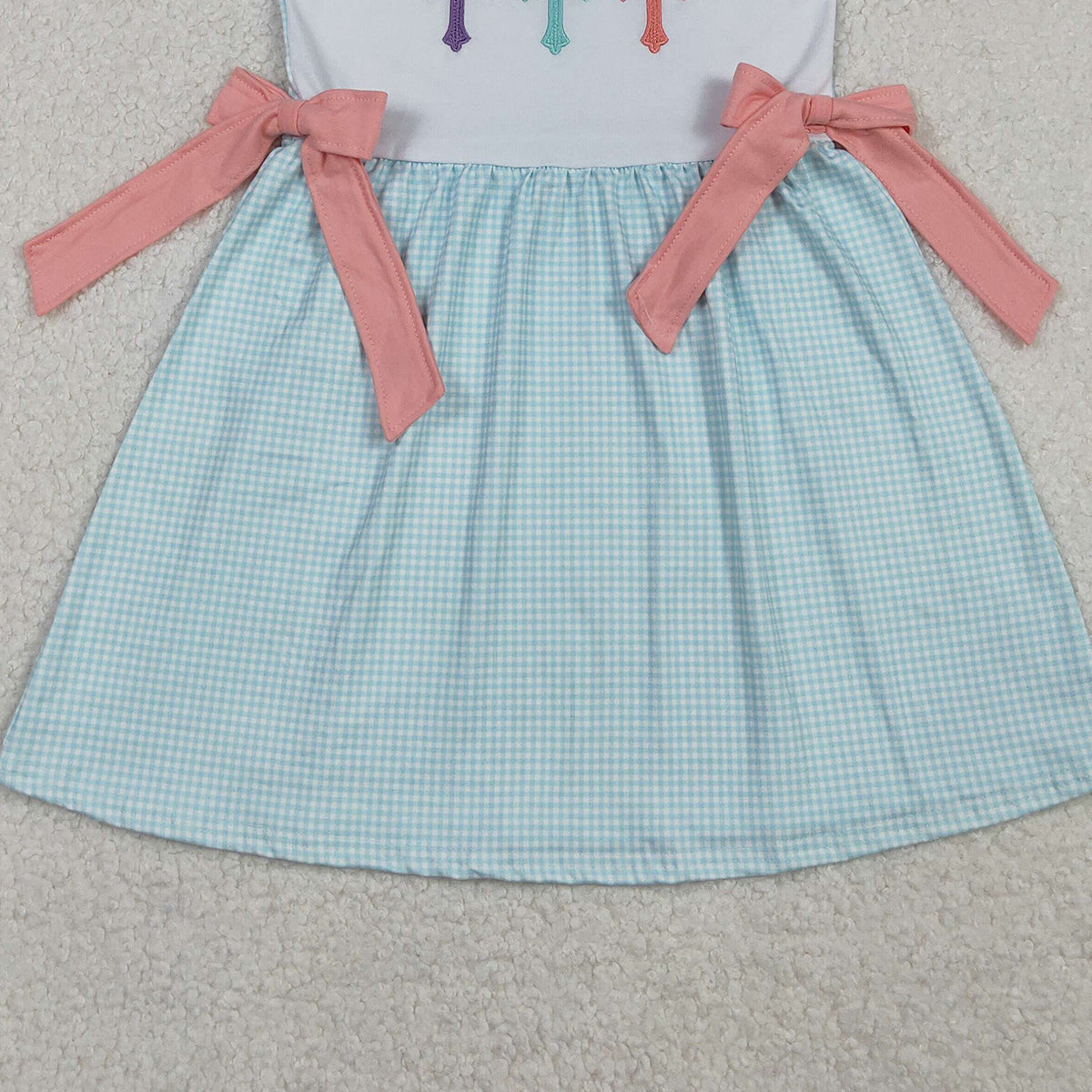 11.3 RTS NO MOQ （In stock）GSD2807 Embroidery Crosses Baby Girls Bows Easter Knee Length Dresses