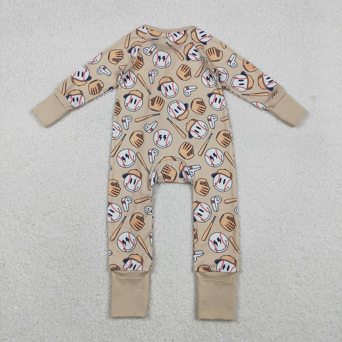 11.11 RTS NO MOQ （In stock）LR2816 Baby Boys Winter Rompers Baby Boys Smile Baseballs Team Two Way Zip Convertible