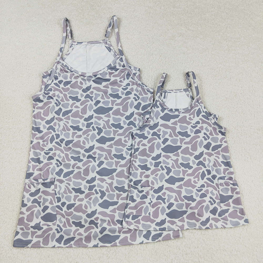 8.23 USA Shop (in stock)GSD2733 Adult Women Strap Gray Camo Pockets Yoga Shorts Dresses