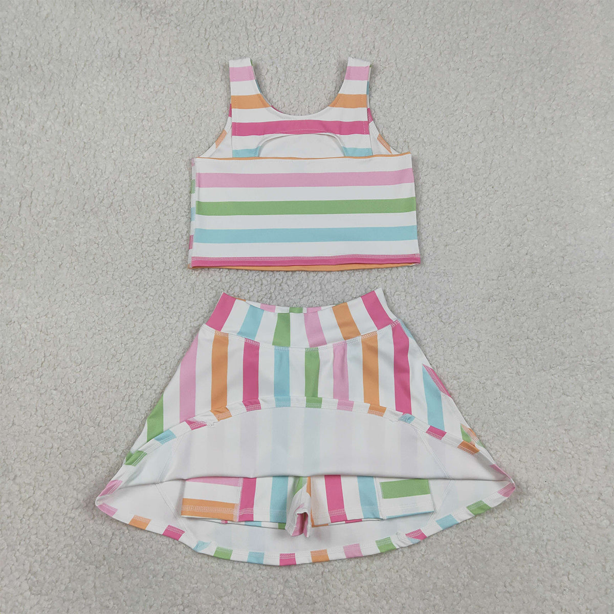 1.27 RTS NO MOQ （In stock）GSD2348 Baby Girls Sleeveless Colorful Stripes Top Skort Yoga Active Sets