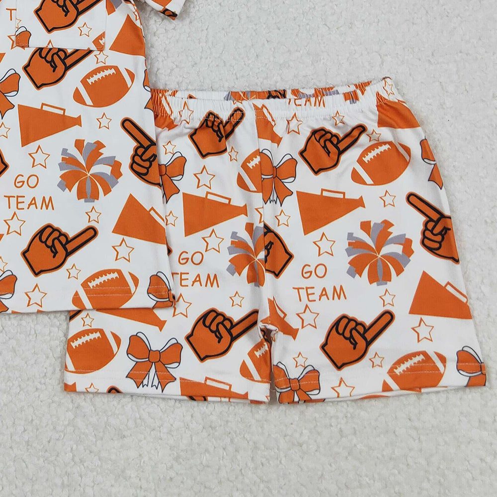 RTS NO MOQ （In stock）GSSO2676 Baby Girls Winter Outfits Kids Girls Short Sleeve Yellow Bow Team Cheer Pajamas Comfortable Sleepwear for Children