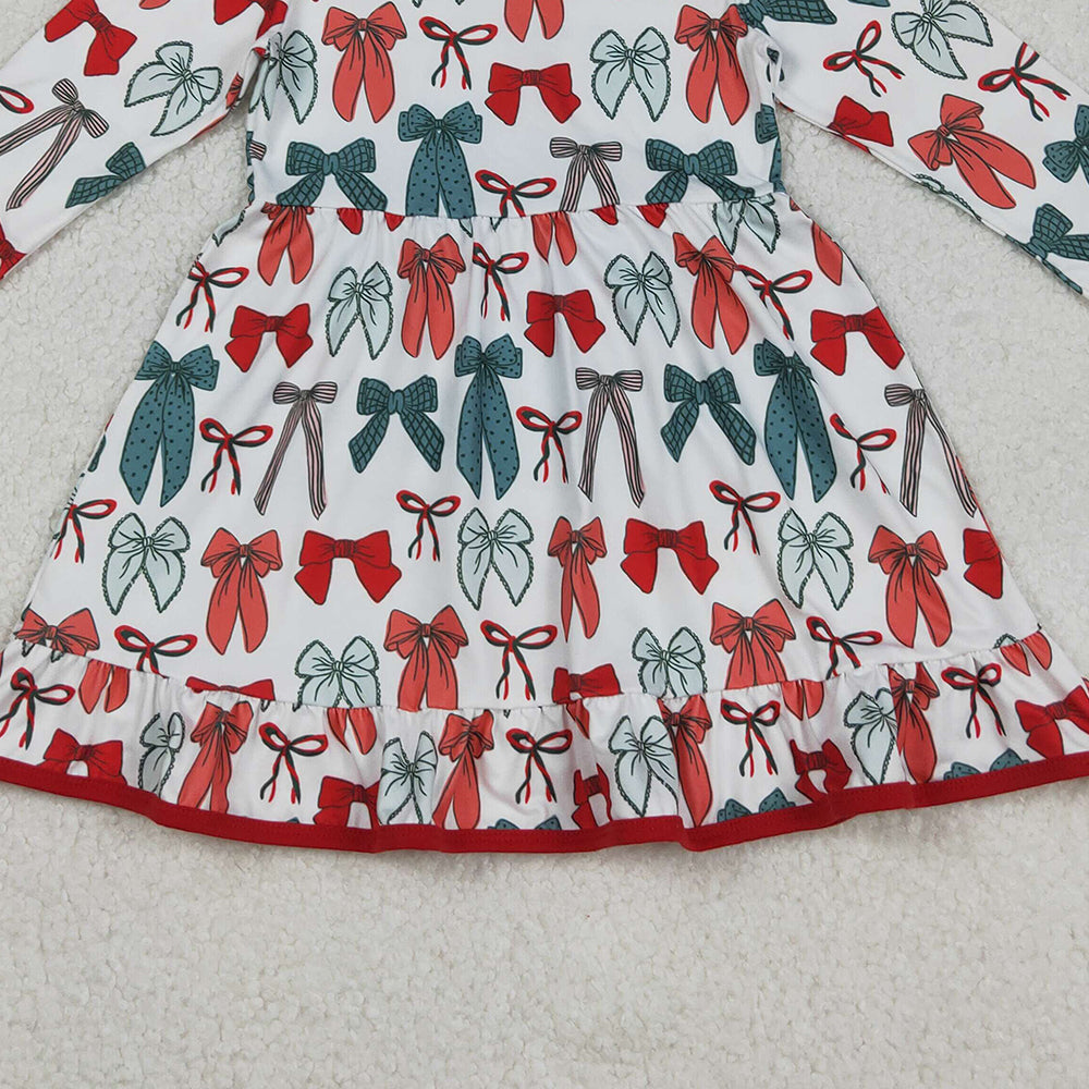 RTS NO MOQ （In stock）GLD1250 Baby Girls Winter Dress Green Red Bows Plaid Christmas Ruffle Knee Length Dresses