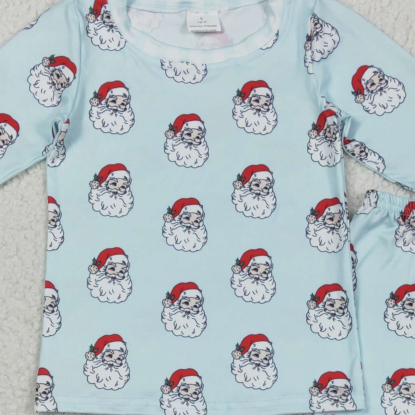 RTS NO MOQ （In stock）BLP1090 Baby Boys Winter Outfits Baby Boys Blue Christmas Santa Top Pants Pajamas Sets