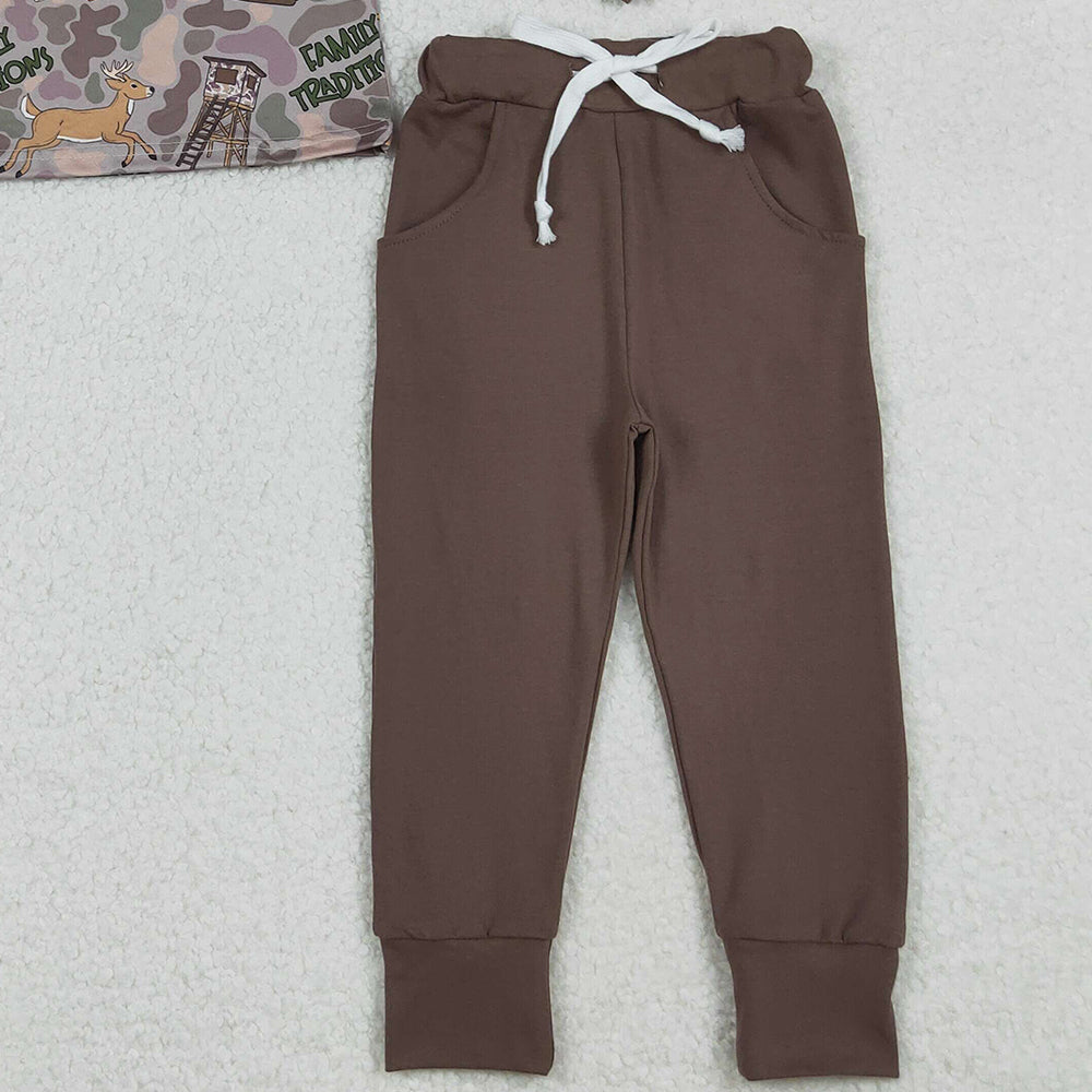 9.30 RTS NO MOQ （In stock）BLP1178  Baby Boys Winter Outfits Baby Boys Brown Turkey Ducks Camo Top Pockets Pant Hunting Clothes Set