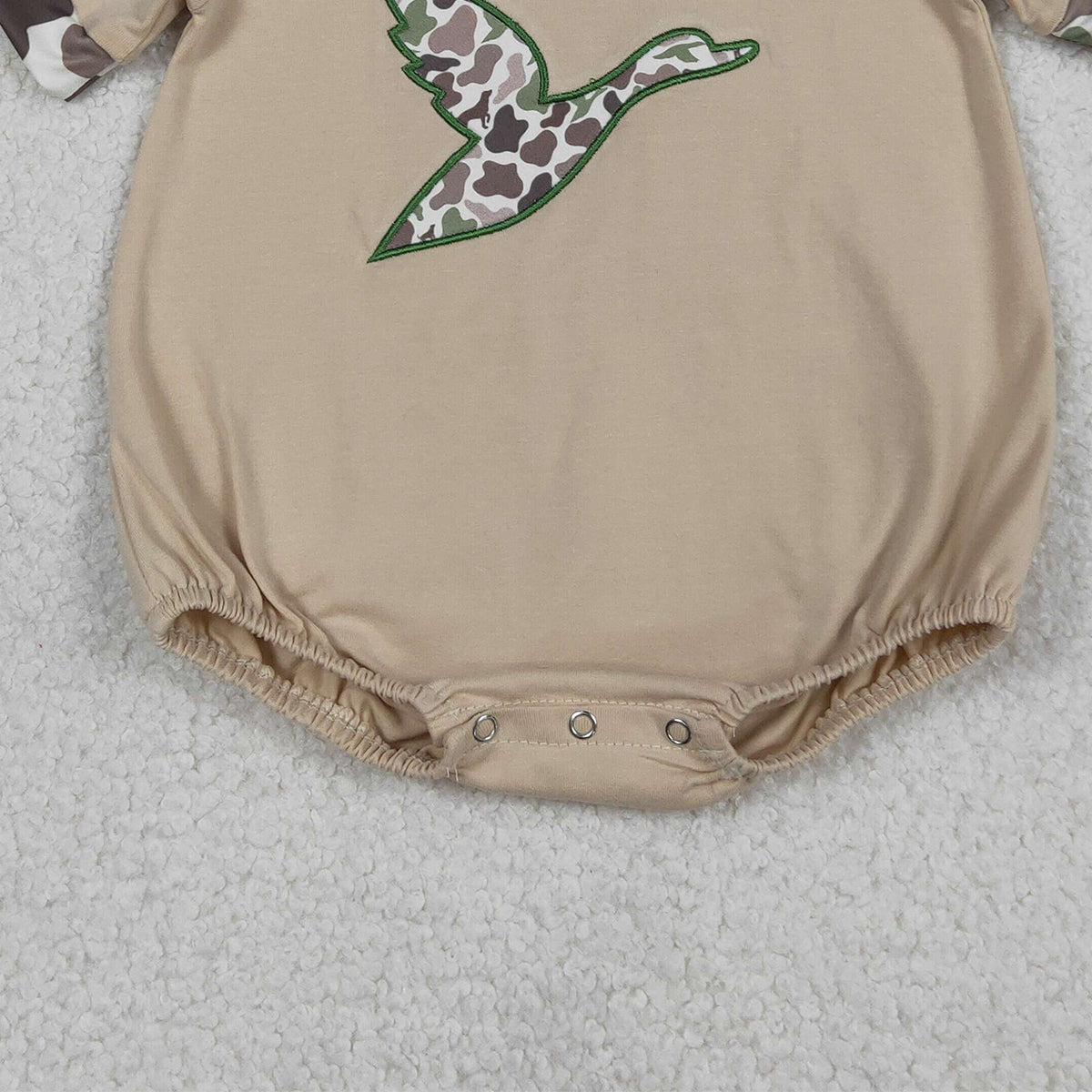 12.26 RTS NO MOQ （In stock）SR3491 Baby Boys Rompers Embroidery Camo Ducks Baby Boys Short Sleeve Hunting Rompers