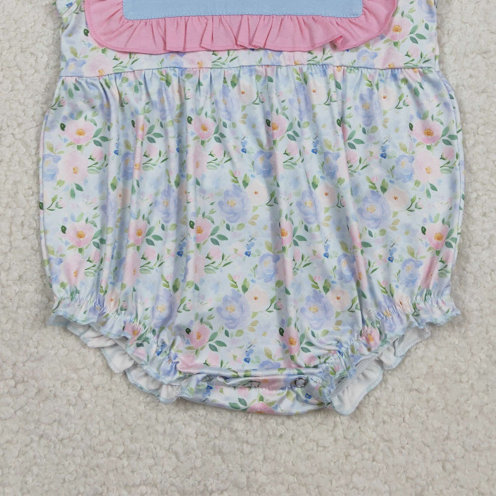 1.28 RTS NO MOQ （In stock）SR3271 Embroidery Rabbits Baby Girls Flowers Easter Ruffle Rompers