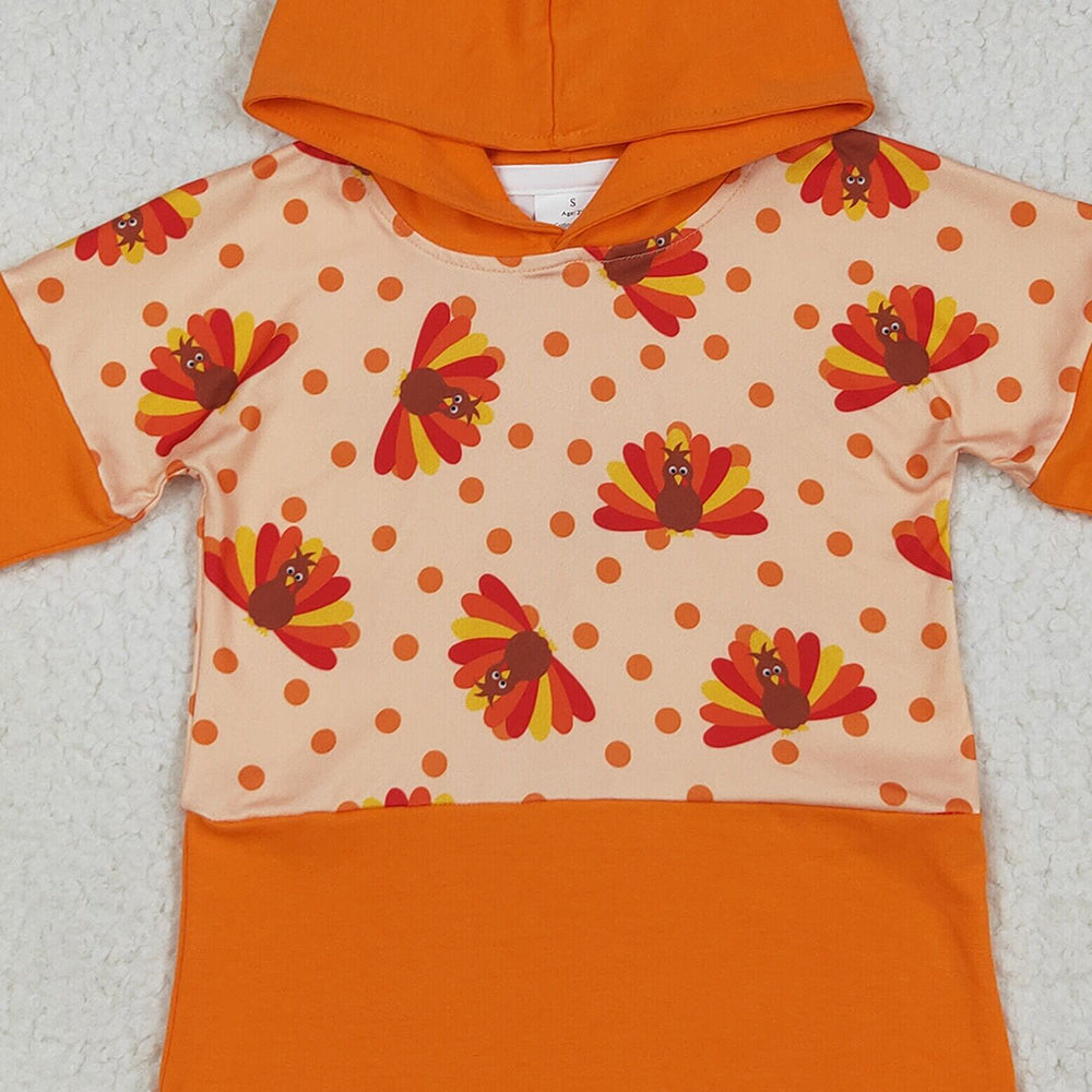 8.16 BT1247RTS NO MOQ Baby Boys Long Sleeve Tops Baby Boys Orange Long Sleeves Turkey Hoodies Top