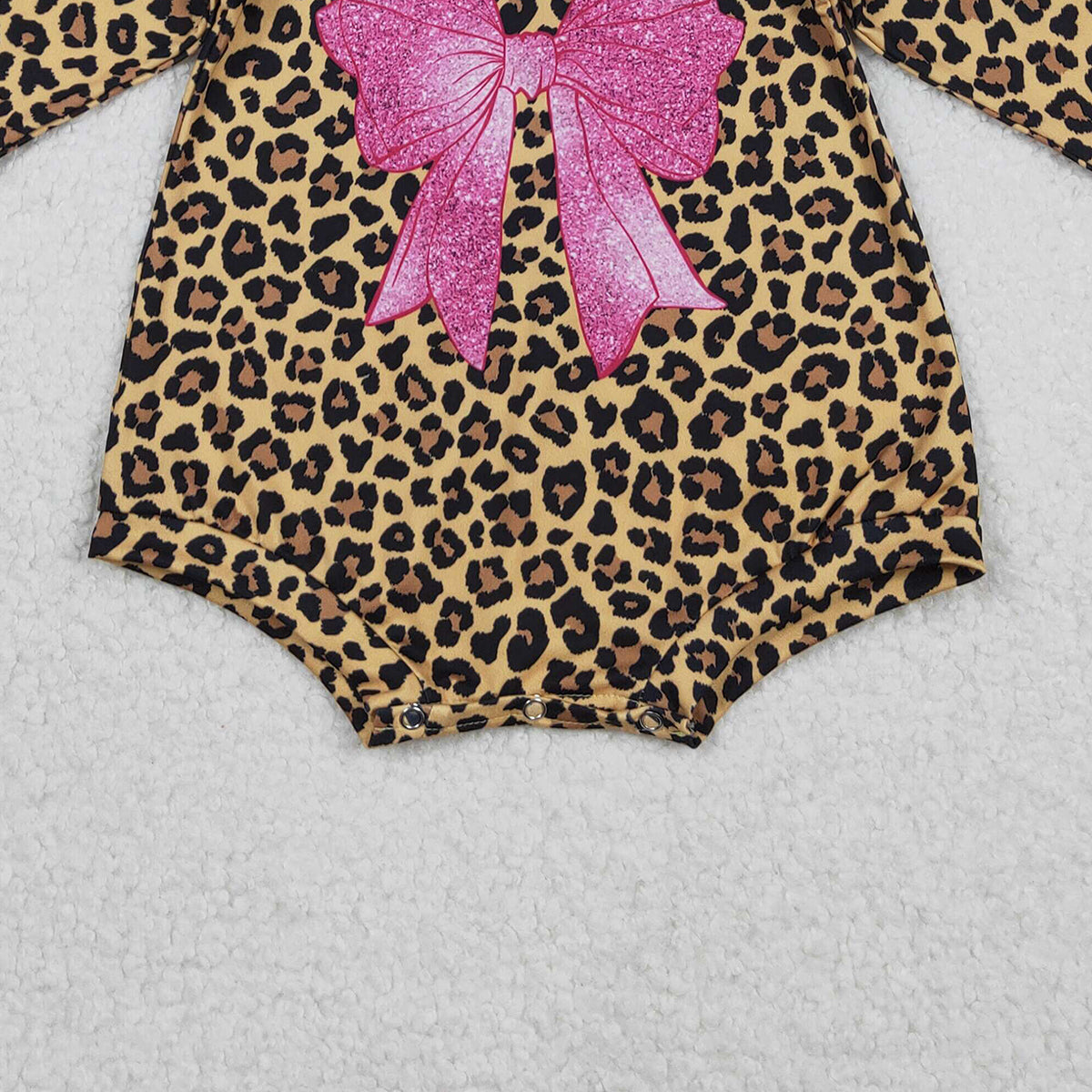 11.18 RTS NO MOQ （In stock）LR2775 Baby Girls Winter Rompers Baby Girls Long Sleeve Leopard Pink Bows Rompers