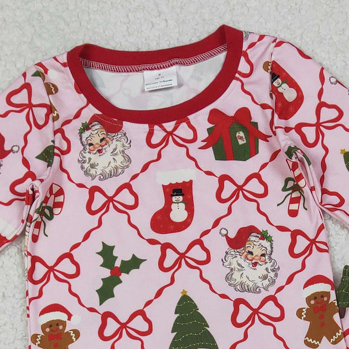 10.13 RTS NO MOQ （In stock）GLP2807 Baby Girls Red Bows Santa Gifts Checked Top Pant Christmas Pajamas Sets