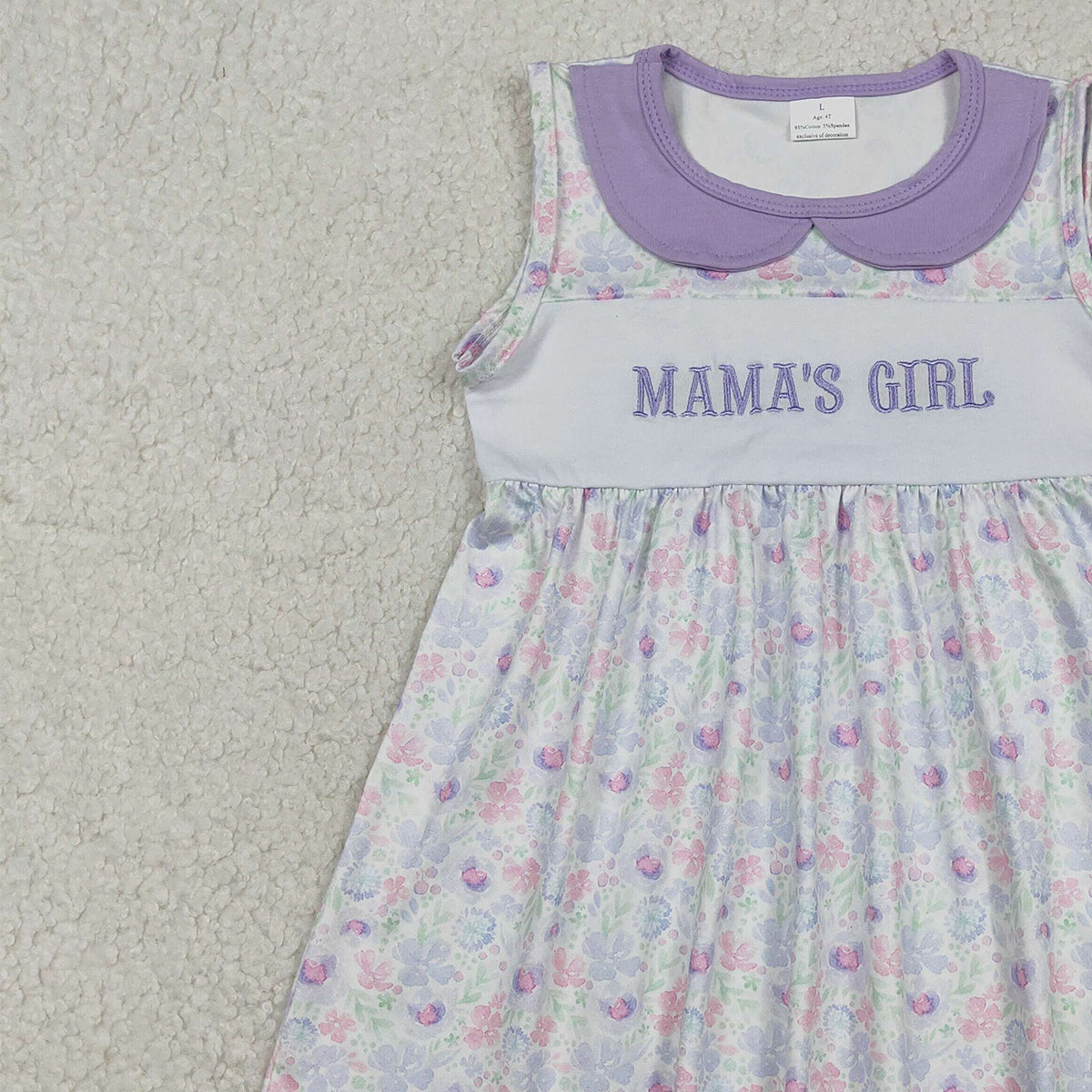 12.29 RTS NO MOQ （In stock）GSD3152 Embroidery Mama's Girl Lavender Floral Collar Knee Length Dresses