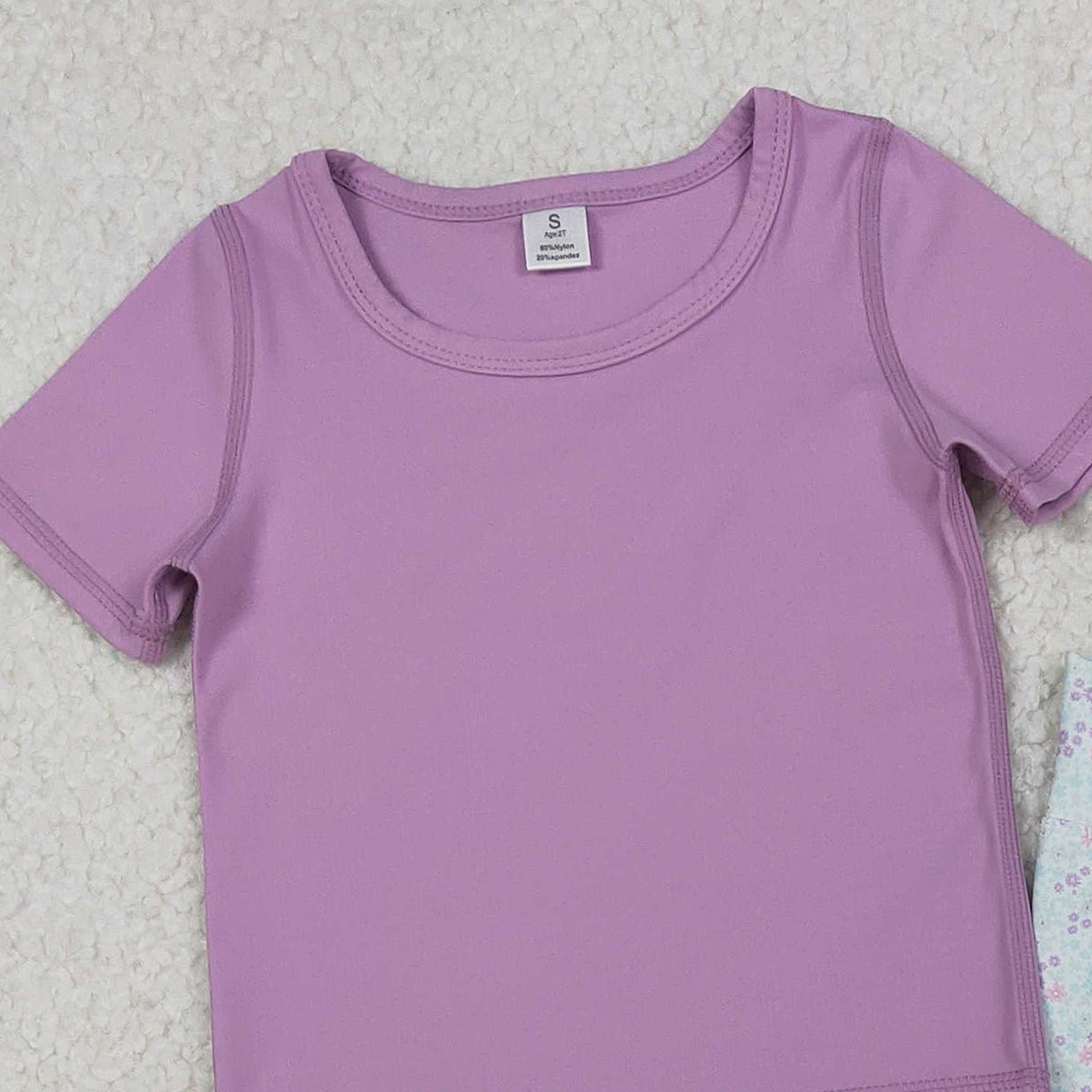 11.1 RTS NO MOQ （In stock）GSPO2067 Baby Girls Lavender Short Sleeve Top Floral Legging Pants Yoga Active Clothes Set