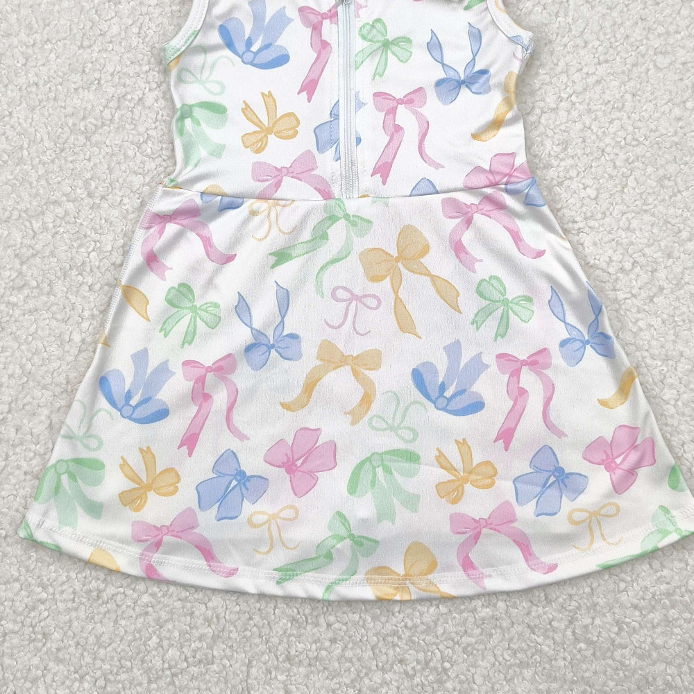GSD2141 RTS NO MOQ Baby Girls Summer Yoga Dress Kids Girls Sleeveless Athletic Dresses Colorful Bow Detail Comfortable Sportswear for Girls
