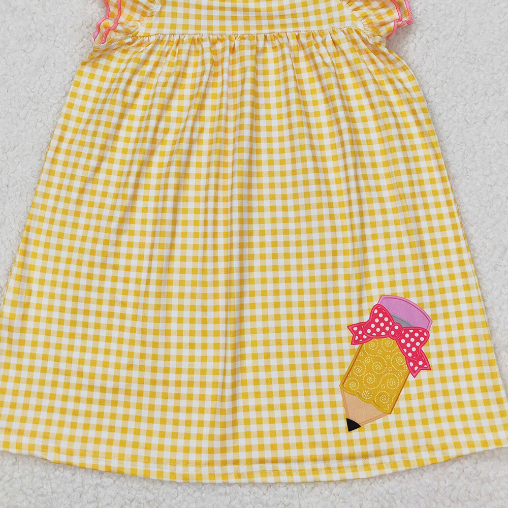 GSD2012 RTS NO MOQ Yellow plaid flutter sleeves pencil girls back to school dress