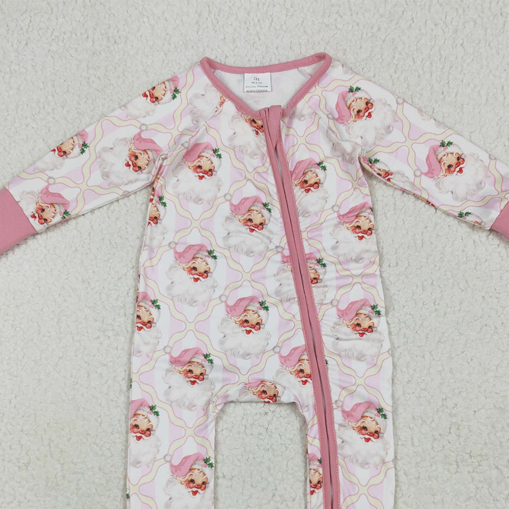 8.16  LR2224RTS NO MOQ Baby Girls Winter Rompers  Baby Girls Long Sleeves Pink Santa Plaid Zipper Rompers