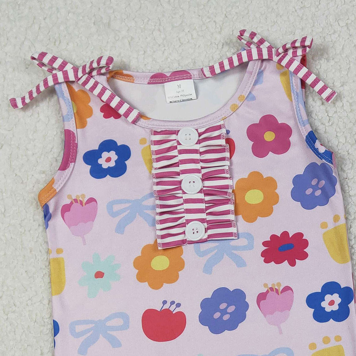 12.4 RTS NO MOQ （In stock）GSSO2830 Baby Girls Colorful Flowers Button Top Stripe Shorts Clothes Sets
