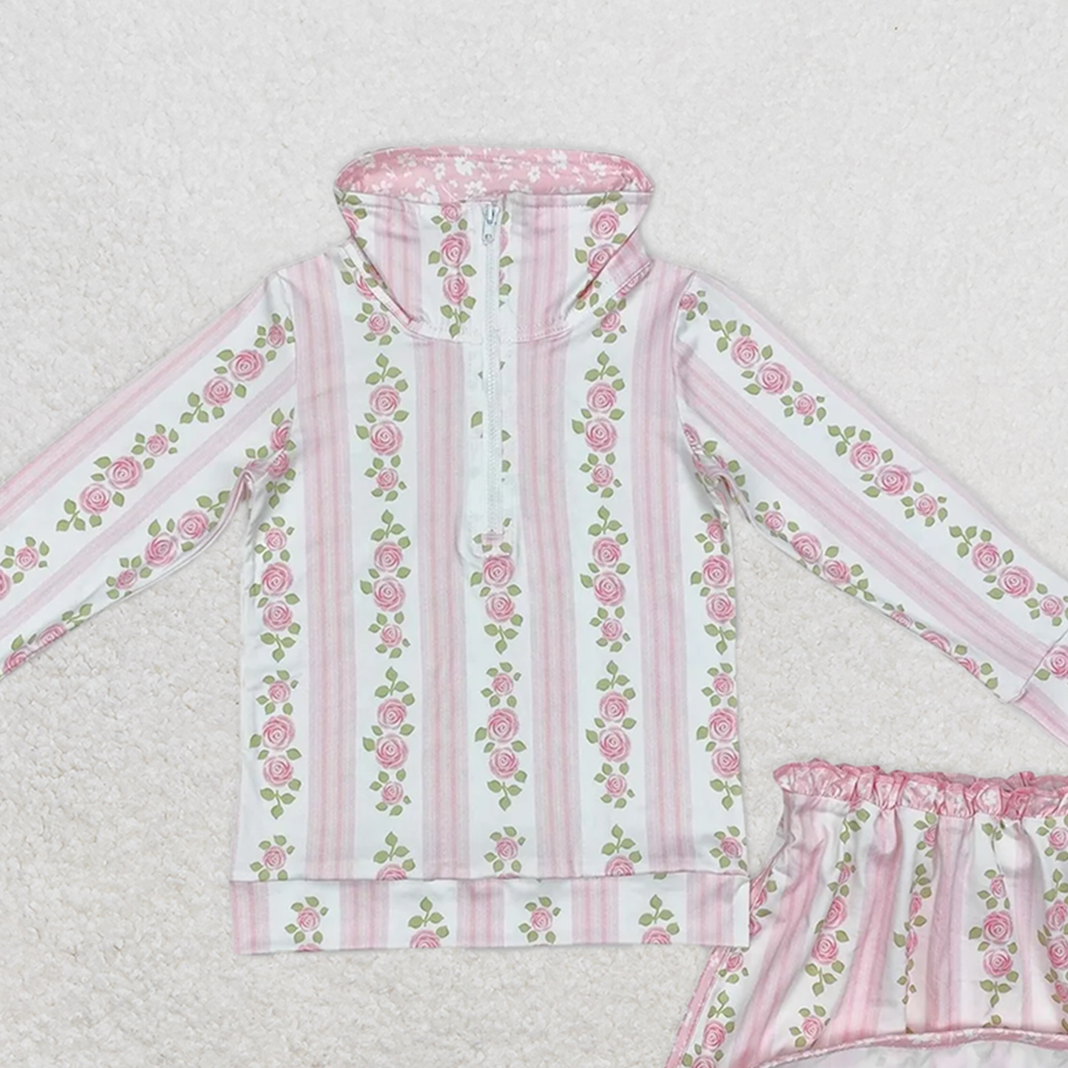 GLD1002RTS NO MOQ Baby Girls Skirt Sets Baby Girls Pink Flowers Zip Top Skirt Skort Bottoms Sets
