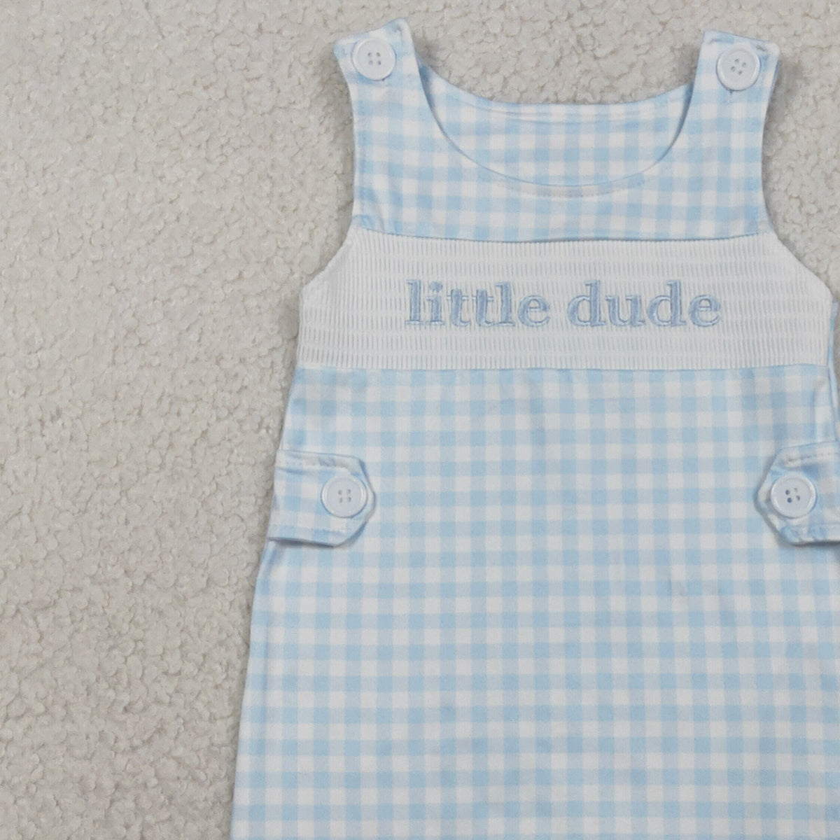 1.19 RTS NO MOQ （In stock）SR3482 Smocked Little Dude Baby Boys Sleeveless Checked Rompers