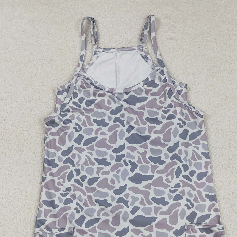 8.23 USA Shop (in stock)GSD2733 Adult Women Strap Gray Camo Pockets Yoga Shorts Dresses