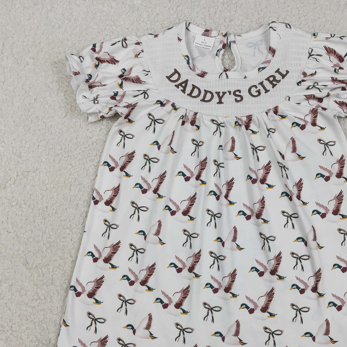 12.15 RTS NO MOQ （In stock）GSD2933 Embroidery Daddy's Girl Baby Girls Bows Ducks Hunting Knee Length Dresses