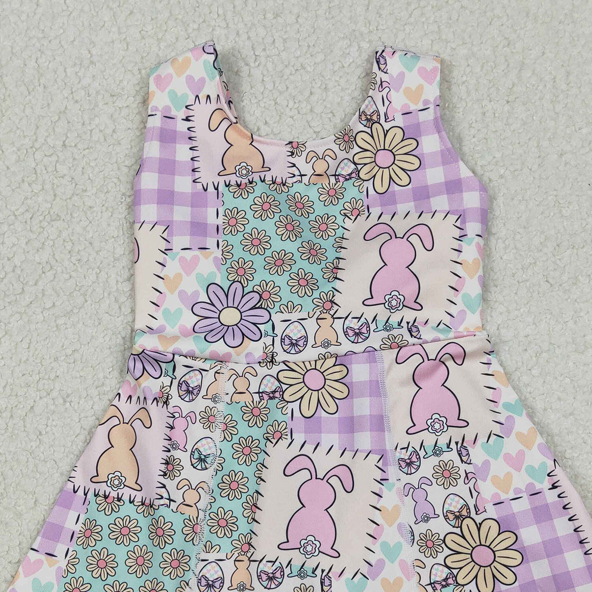 12.23 RTS NO MOQ （In stock）GSD3051 Baby Girls Rabbits Flowers Checked Easter Yoga Active Shorts Knee Length Dresses